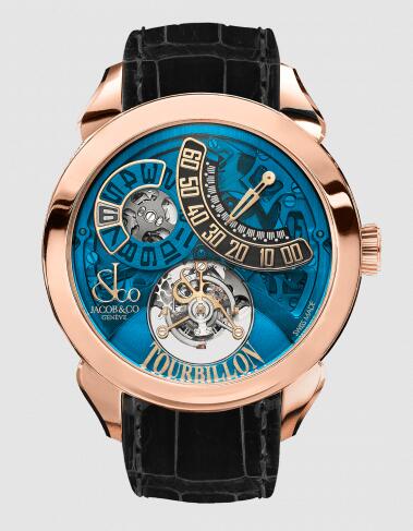 Jacob & Co. PALATIAL FLYING TOURBILLON JUMPING HOURS ROSE GOLD (BLUE MINERAL CRYSTAL) Watch Replica PT520.24.NS.QB.A Jacob and Co Watch Price